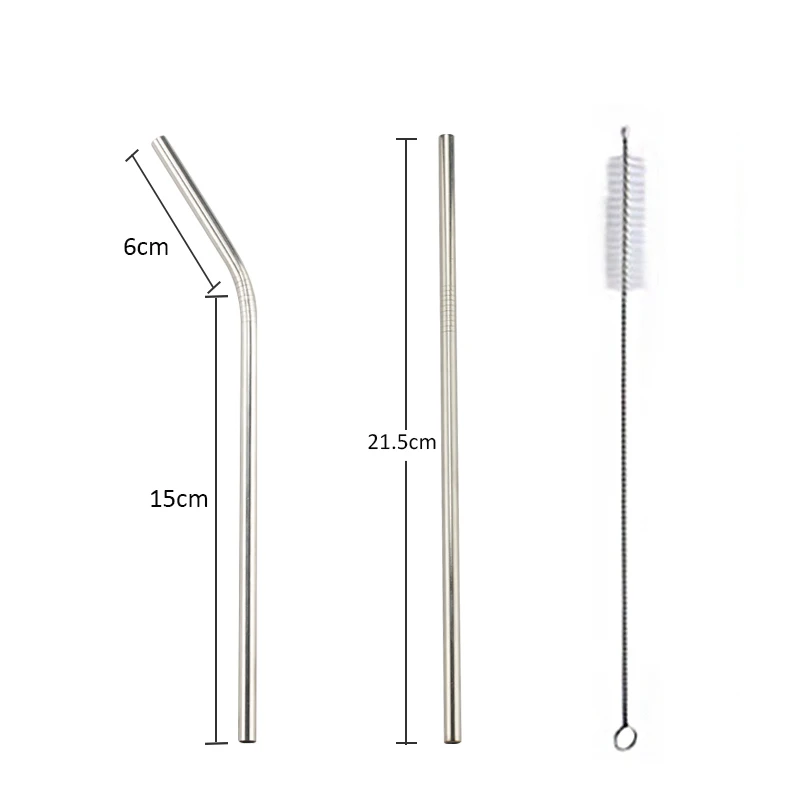 Colorful 304 Stainless Steel Straws Reusable Straight Bent Metal Drinking Straw With Cleaner Brush Set Party Bar Accessory