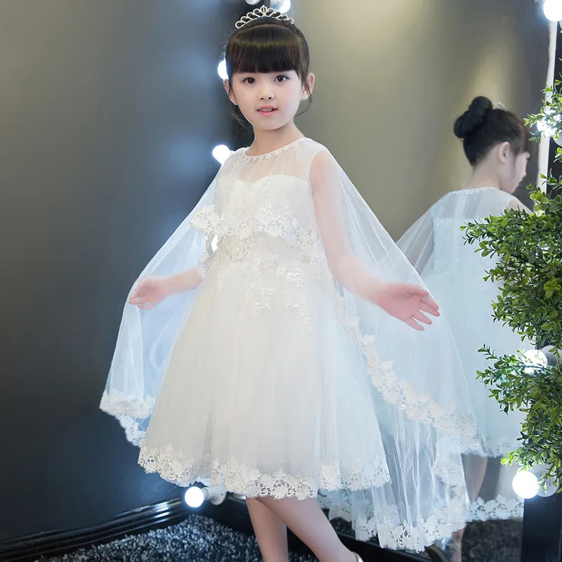 Robes longues à fleurs appliquées pour filles, en dentelle, robes de première Communion, robe de concours, robe de bal pour enfants, 2019