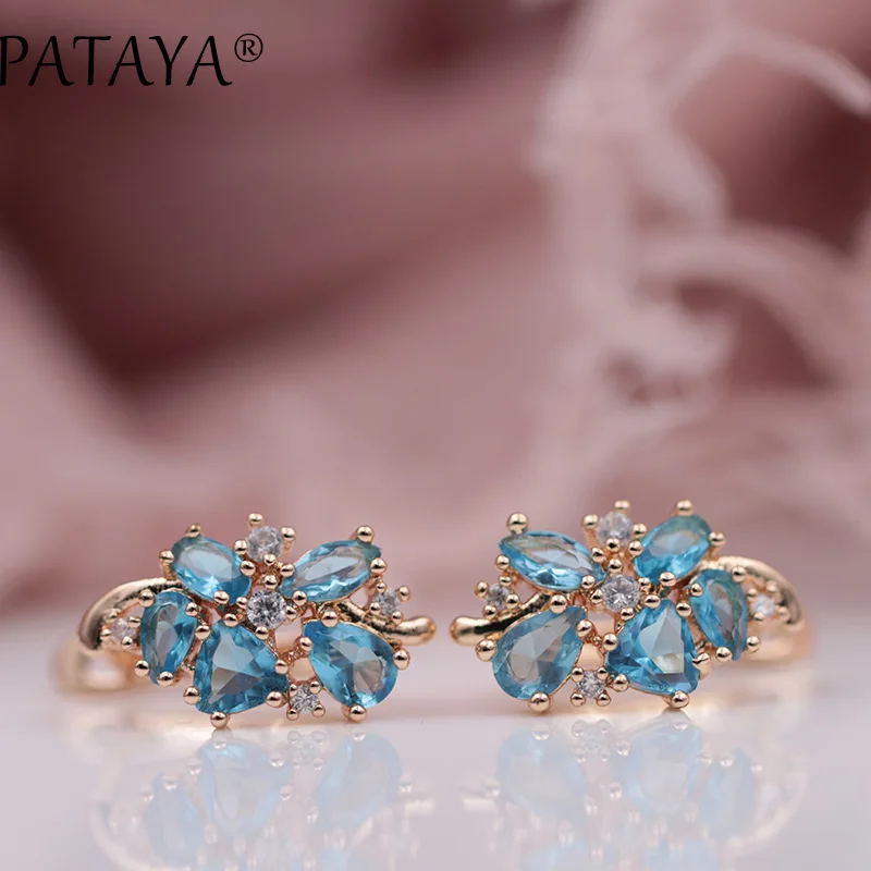 PATAYA Multi-Colored Natural Cubic Zirconia Long Earrings 585 Rose Gold Color Exclusive Design Jewelry Women Luxury Earrings