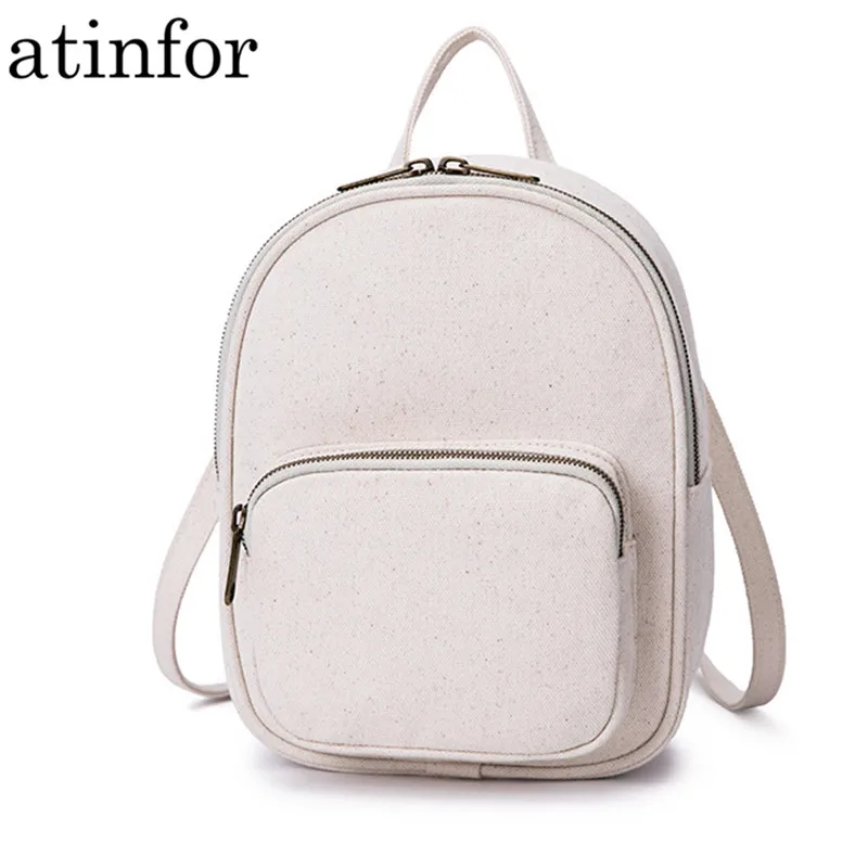 Fashion Cotton Canvas Women Mini Backpack Solid Color Lady Travel Daily Small Bagpack Korean Girl Knapsack