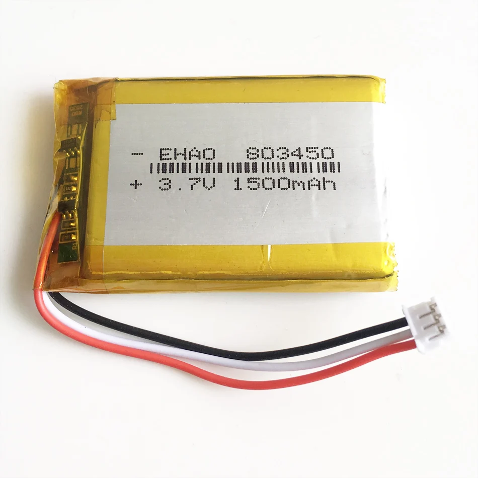 3.7V 1500mAh Lithium Polymer LiPo Rechargeable Battery With JST ZH 1.5mm 3pin Connector For MP3 DVD PAD Camera GPS Laptop 803450