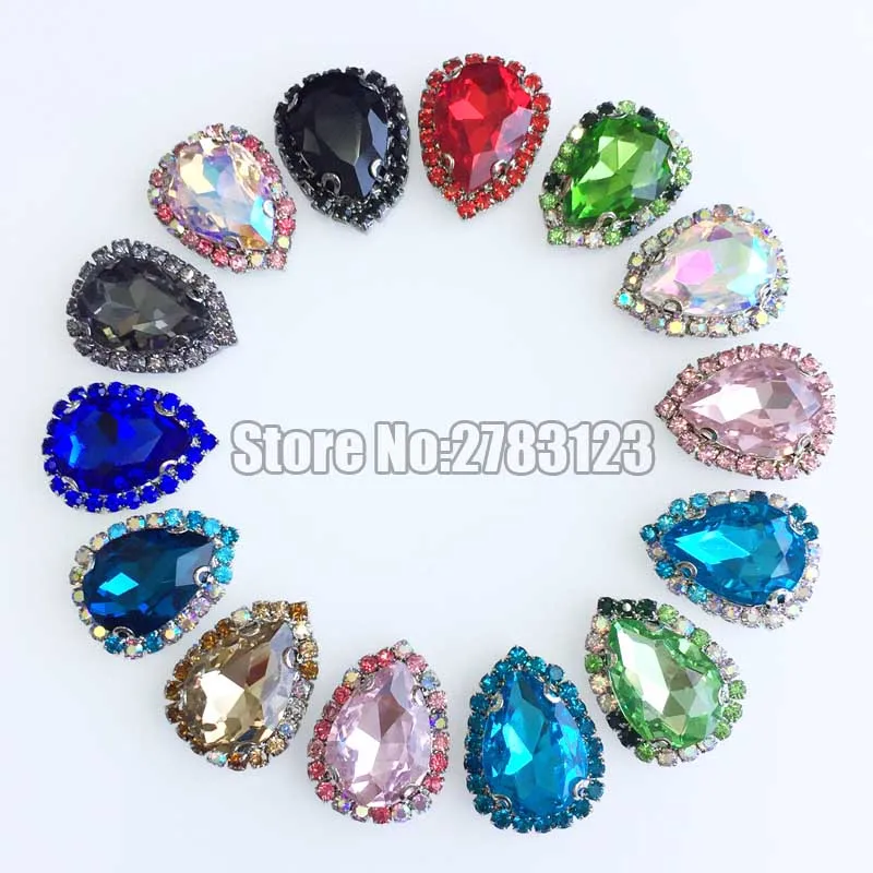 

13x18mm 10pcs DR shape Color chain+Color rhinestones faltback Glass Crystal Buckle sew on stones use for DIY clothing accessorie