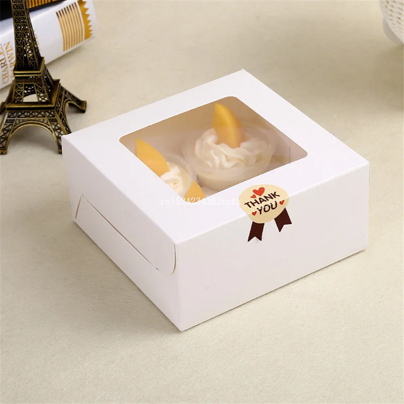 

500 pcs Hold 4 Cupcakes Box PVC Window with Insert Cup Cake Boxes Muffin Cake Packaging Storage Bags Kraft Container