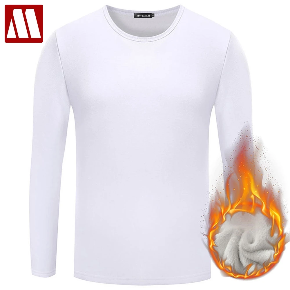 Men Casual Cotton T shirt 2024 Fashion Slim Fit Thermal Underwear Long Sleeve Solid T-Shirts Mens Winter Fleece T-shirt Male Tee