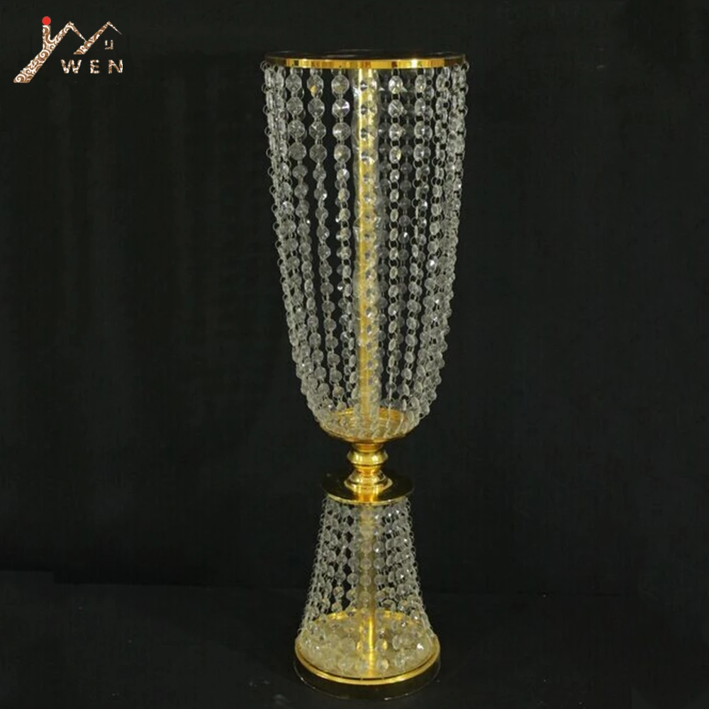 Gold Wedding Road Lead 80 CM Tall 22 CM Diameter Acrylic Crystal Pillar Table Flower Rack Wedding Centerpiece Event Party Decor