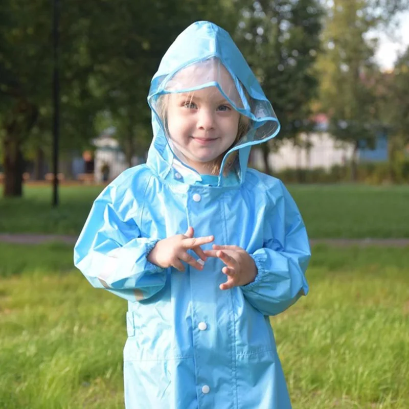 QIAN 2-9 Years Old Fashionable Waterproof Jumpsuit Raincoat Hooded Cartoon Kids One-Piece Rain Coat Tour Children Rain Gear Suit