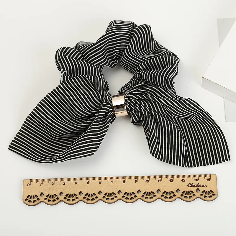 Fashion Retro Striped bow hair ring plaid Fabric Hair Scrunchy Ponytail Holder Hair ties Gum Elastic Hair Bands Rubber Bands