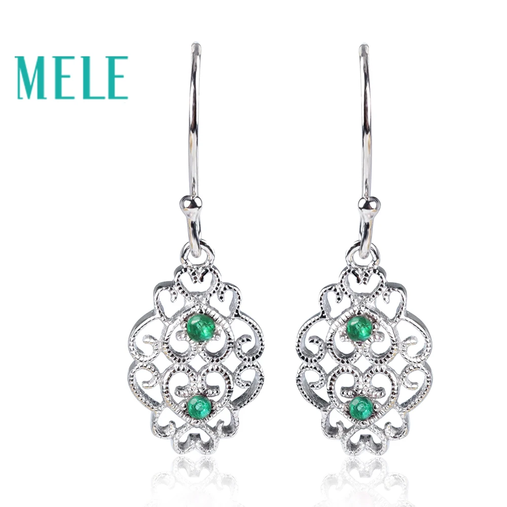 

MELE Natural Emerald drop earrings for women,925 sterling silver fine jewelry wtih 4pieces 1.8mm 0.04ct gemstone,fashion gift