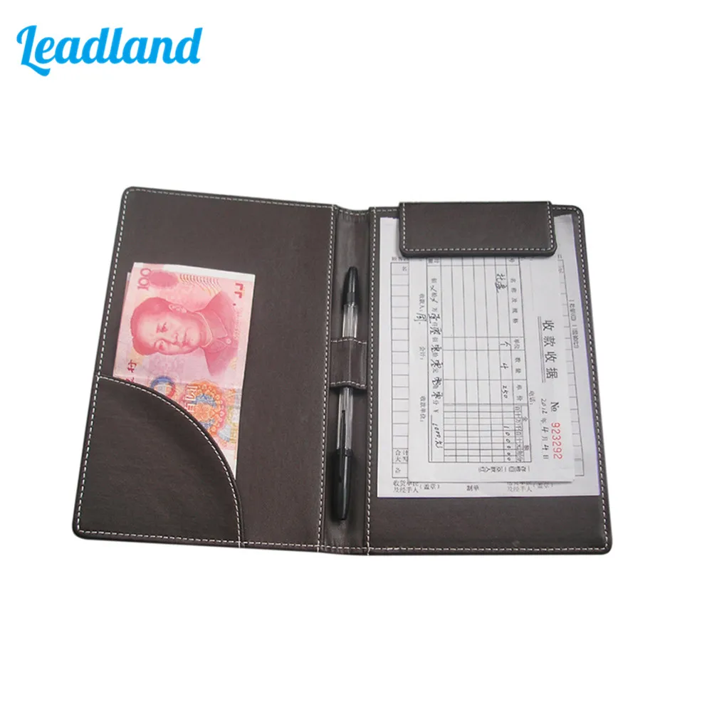 

Kingfom Cashier Holder Organizer PU Leather Notebook Cheque Folder Clip Bill File Holder Receipt Portfolio for Hotel Restaurant