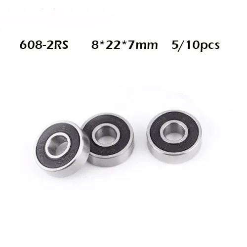 5/10Pcs/set 608 2RS Ball Bearing ABEC-1 8X22X7 mm Deep Groove Steel Sealed Ball Bearings 608RS Z3V3 608-2RS 608rs Bearing