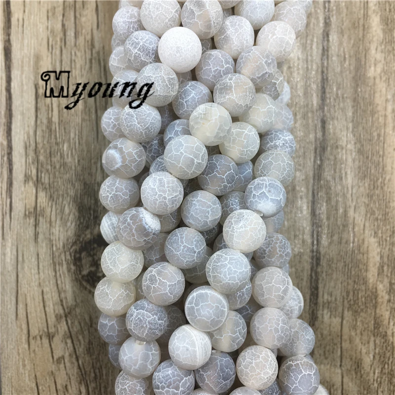 

15.5" Frosted Fancy Grey Fire Crackled Agates Beads, Natural Dream Dragon Vein Agates Beads, Round Necklace Beads, MY1627