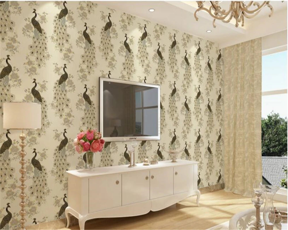 

beibehang papel de parede Neo - classical living room bedroom peacock TV stereo gold imitation embroidery wallpaper papier peint