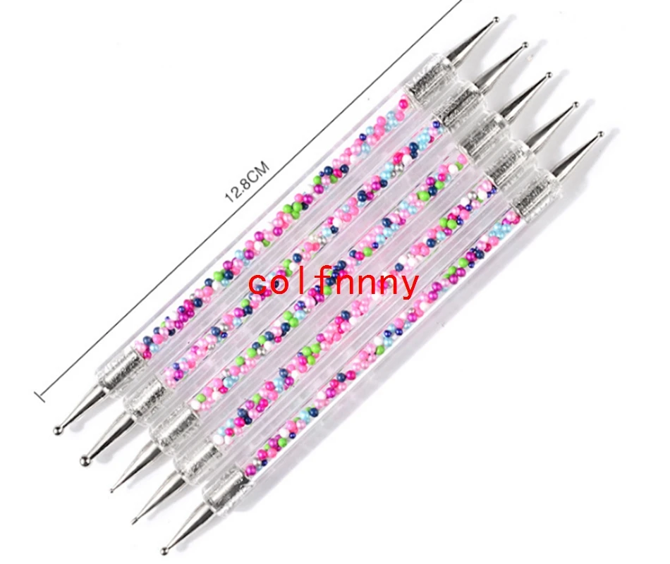 50sets/lot NEW 5pcs/set UV Gel Painting Drawing Nail Dot Point Dotting Pen Acrylic Caviar 2 Way Brush Manicure Tools new