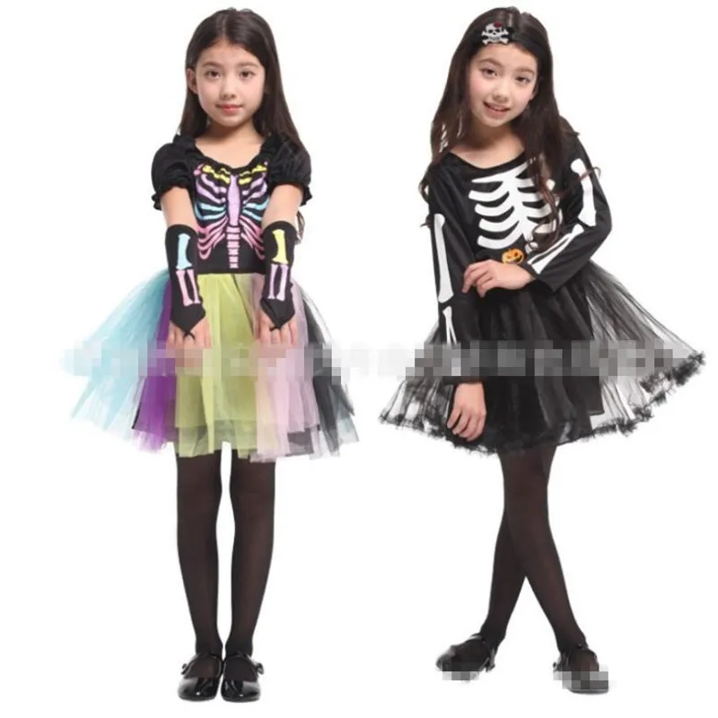 

New Kids Cosplay Horror Skeleton Costume Girls Masquerade Costumes Halloween Carnival Party Fancy Dress Decoration