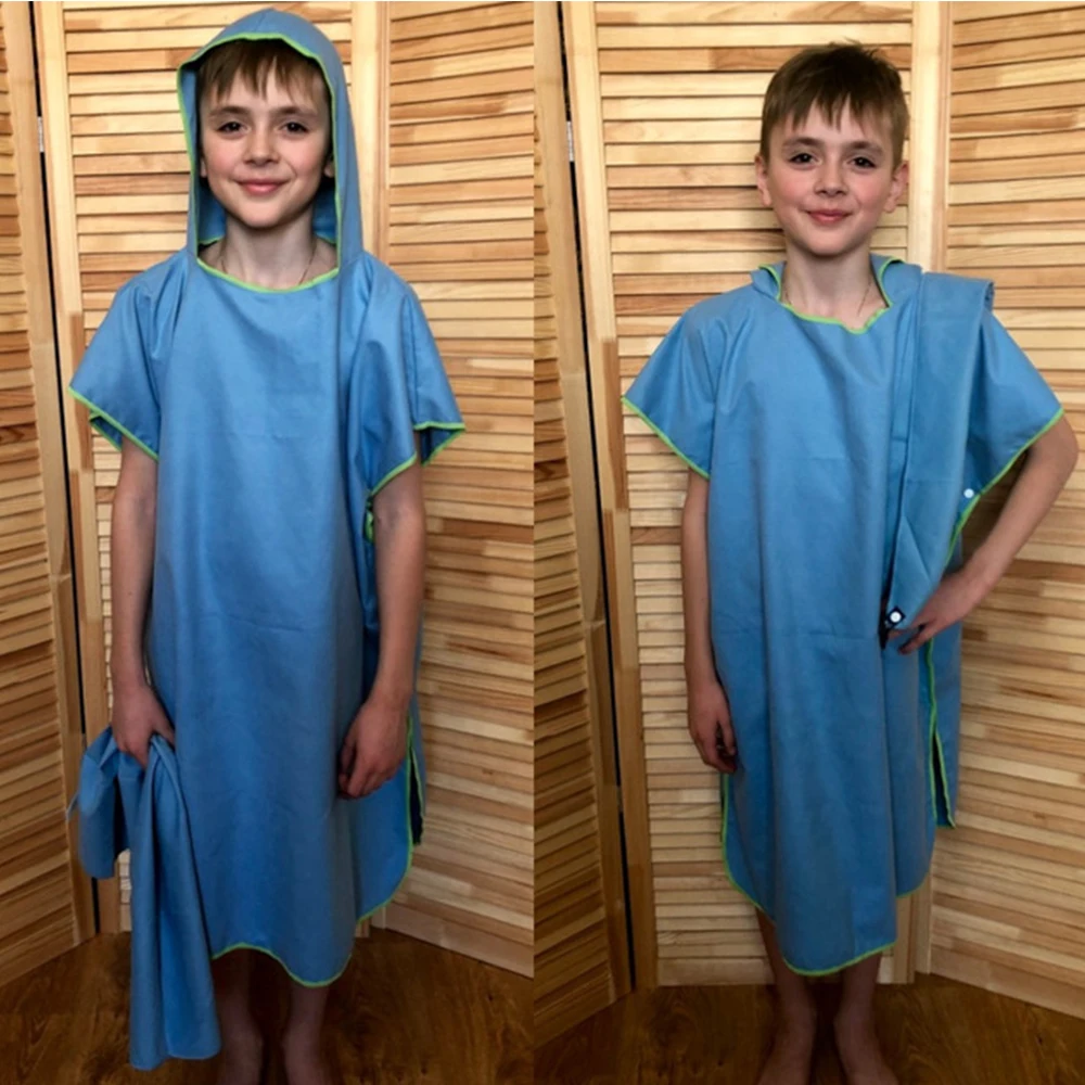 Kids Beach Bathrobe Absorbent Microfiber Changing Poncho Blue Children Hooded Towels for Changing Cloth on Beach Christmas