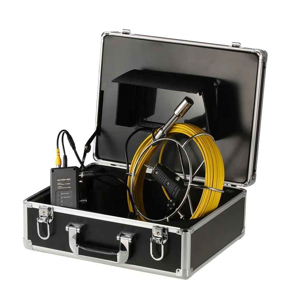 20M Fiberglass Cable Snake Industrial Pipeline Endoscope 23MM Camera Head 7" LCD Sewer Drain Pipe Inspection Camera System