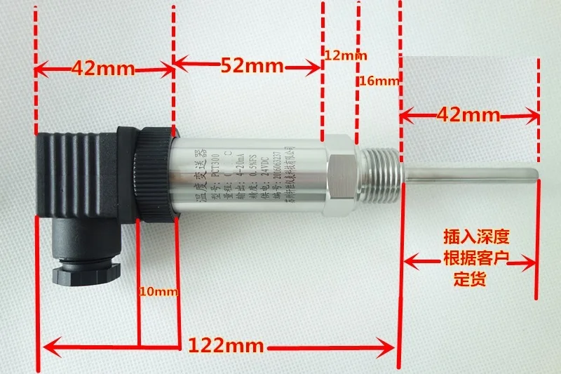 -100 to 400 Optional degree  PCT300 integrated temperature transmitter plug-in sensor 4-20mA  M20*1.5 Imported PT100 platinum