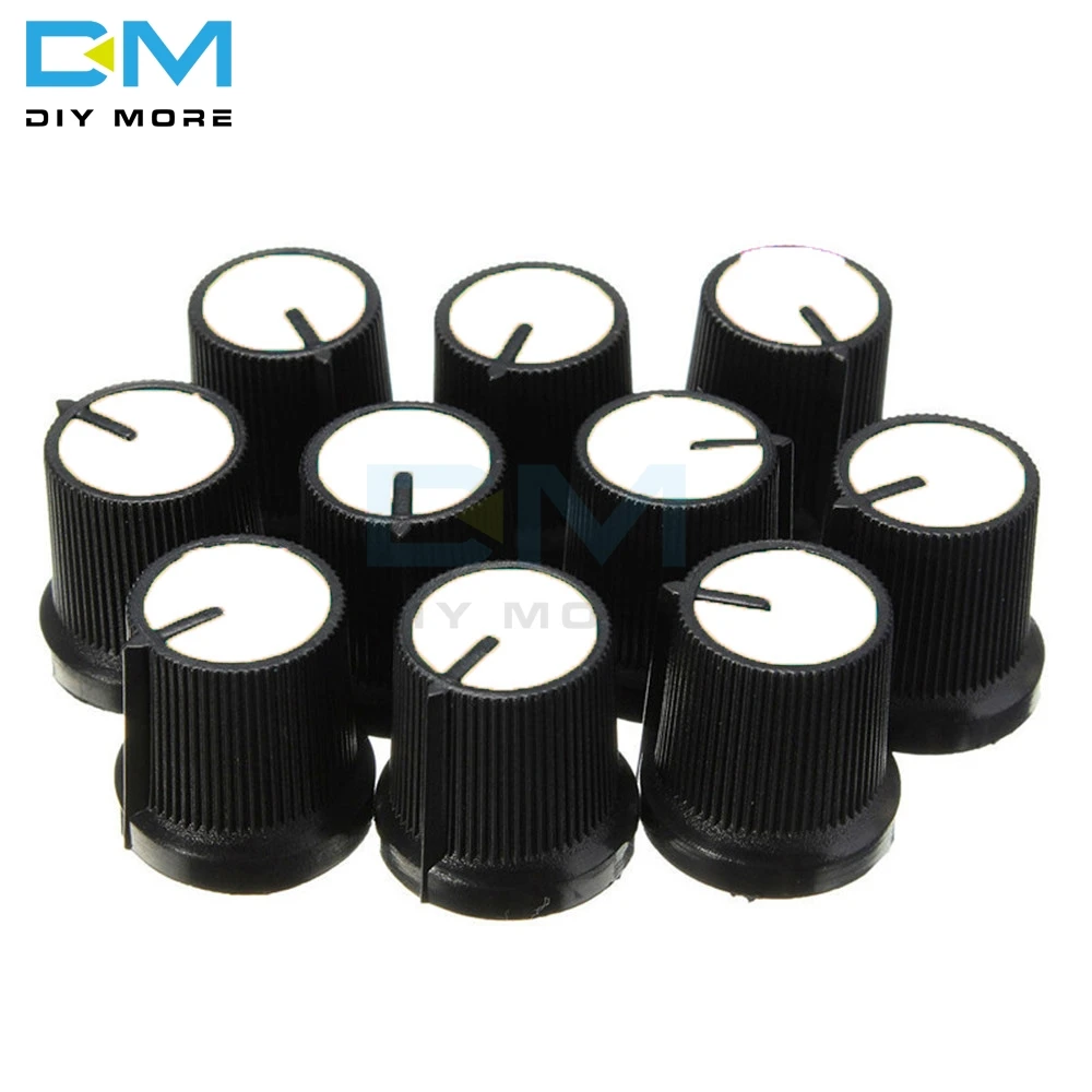 10pcs/Lot 6mm Knob White Face Plastic For Rotary Taper Potentiometer Hole Volume Control Controller Black CAPS 0.6cm For WH148