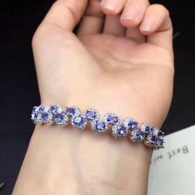 Natural Tanzanite bracelet Free shipping Natural real Tanzanite Bangle 925 sterling silver Fine jewelry