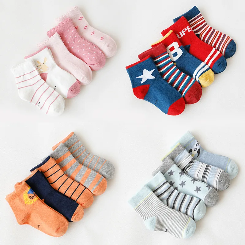 

5 Pairs/Lot Boys Girls Children Kids Socks Cotton Autumn Winter Wear Multi Color Fashion Sports Casual Socks Baby Kids