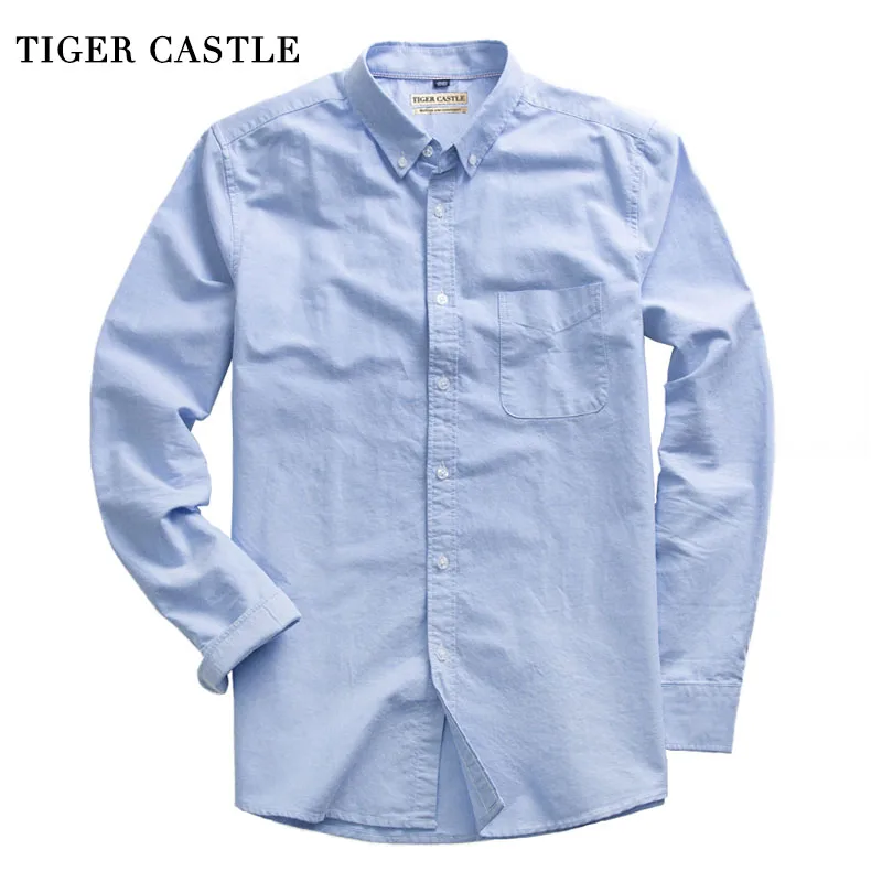 

Spring Summer 100% Cotton Men Oxford Shirt Long Sleeve Male White Blue Social Dress Shirts High Quality Mens Blouse Shirt