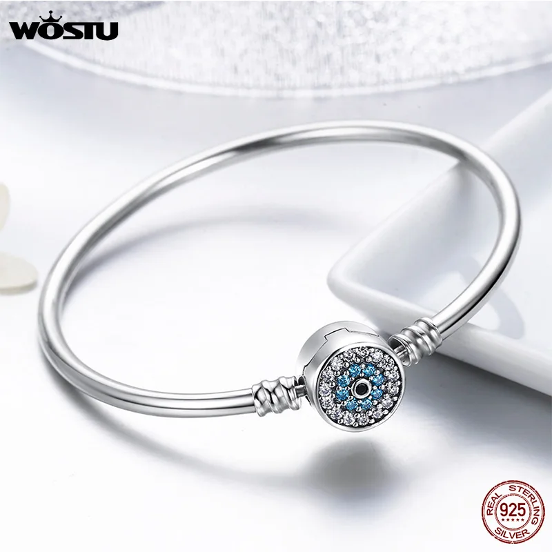 WOSTU 100% 925 Sterling Silver Original Bracelets Snowflake Blue Eyes Zircon Chain Fit Women Bracelet & Bangle Luxury Jewelry