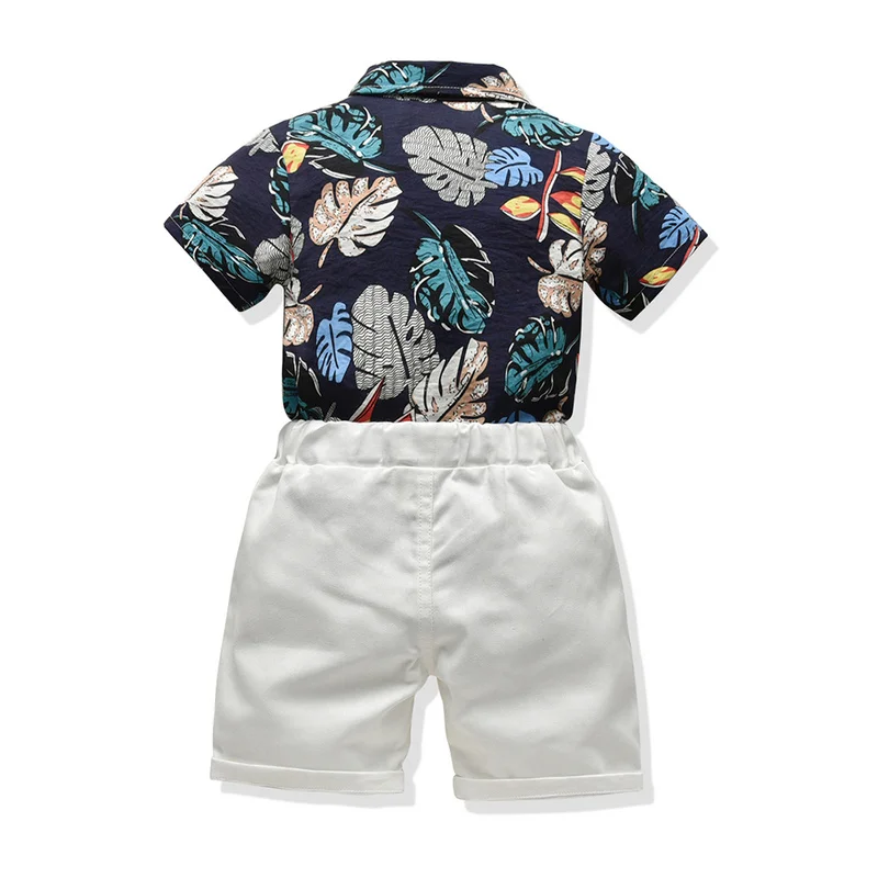 Top and Top Children Boy Summer Clothing Set Short Sleeve Printed Shirt+Shorts Gentleman 2Pcs Suit Kids Boys Clothes Sets