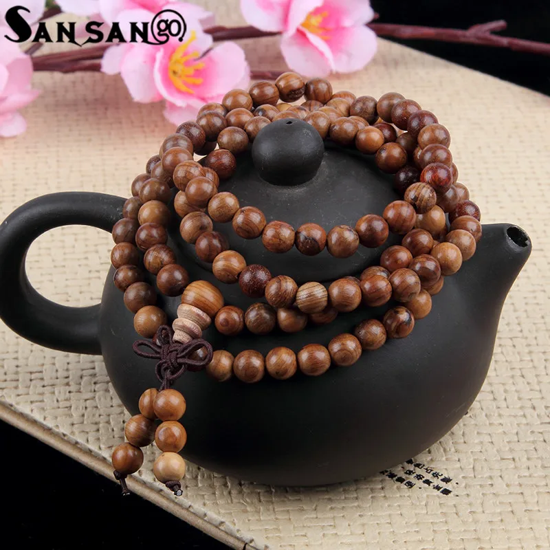 Religious Jewelry Sandalwood Buddhist Buddha 108 Prayer Bead Wooden Bracelet Woman Men Meditation Mala Bangle Jewelry 8mm Beads