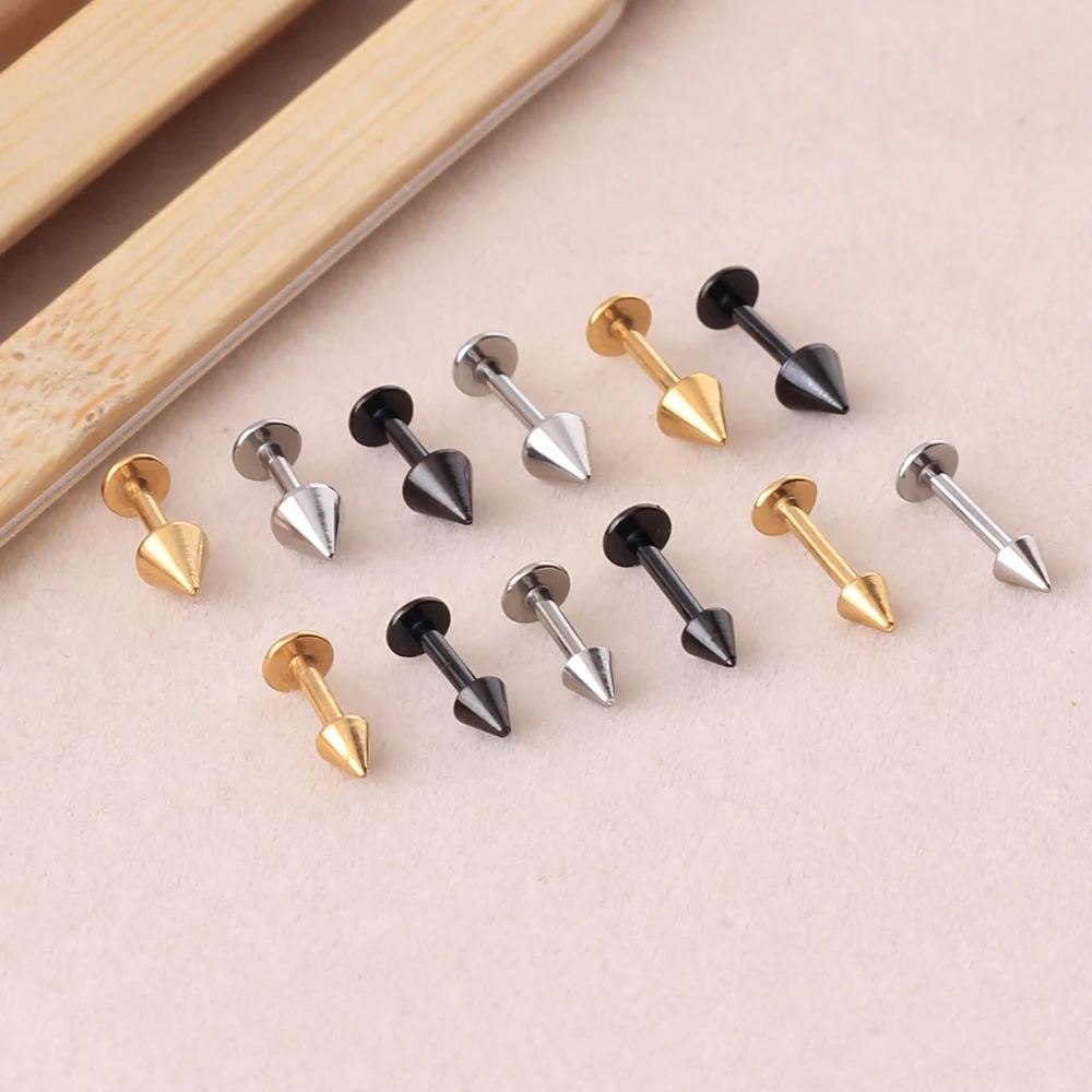 Alisouy 1pc Black Gold Color 316L Stainless Steel Spike Cone Labret Lip Rings nails Body Piercing Jewelry