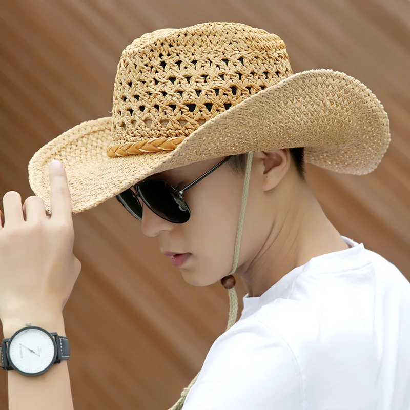 Cowboy Hat Man Summer Sunscreen Sunhats Sun Shade Male Korean Straw Beach Fashion Floppy Holiday Casual Travel Outdoor Cap H164