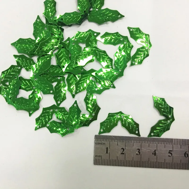 500pcs/lot Christmas Holly Leaves Green handmade paillette 18*20mm loose sequins for craft Kids DIY Webbing Garment sewing