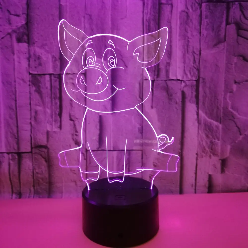 Cartoon Piglet 3d Lamp Colorful Touch Led Visual Led Night Light Decoration Atmosphere Small Table 3d Light Fixtures