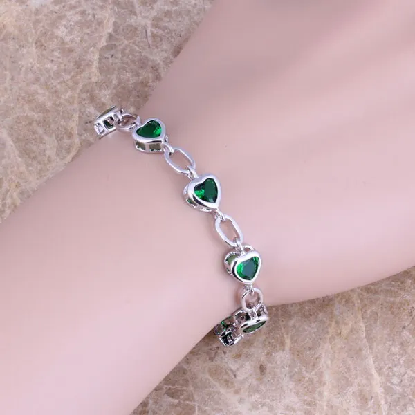 Super Green Cubic Zirconia Silver Plated Link Chain Bracelet 7 inch  S0289