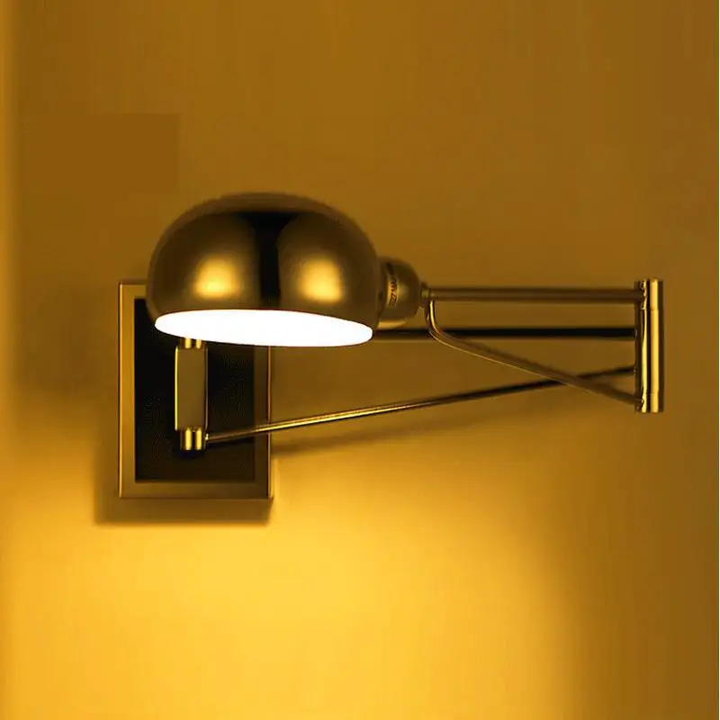 Modern Chrome silver Swing Arm Wall Sconce Bedside Lamp Reading Light with Mirror E14 LED Compatible Vintage Industrial Lighting
