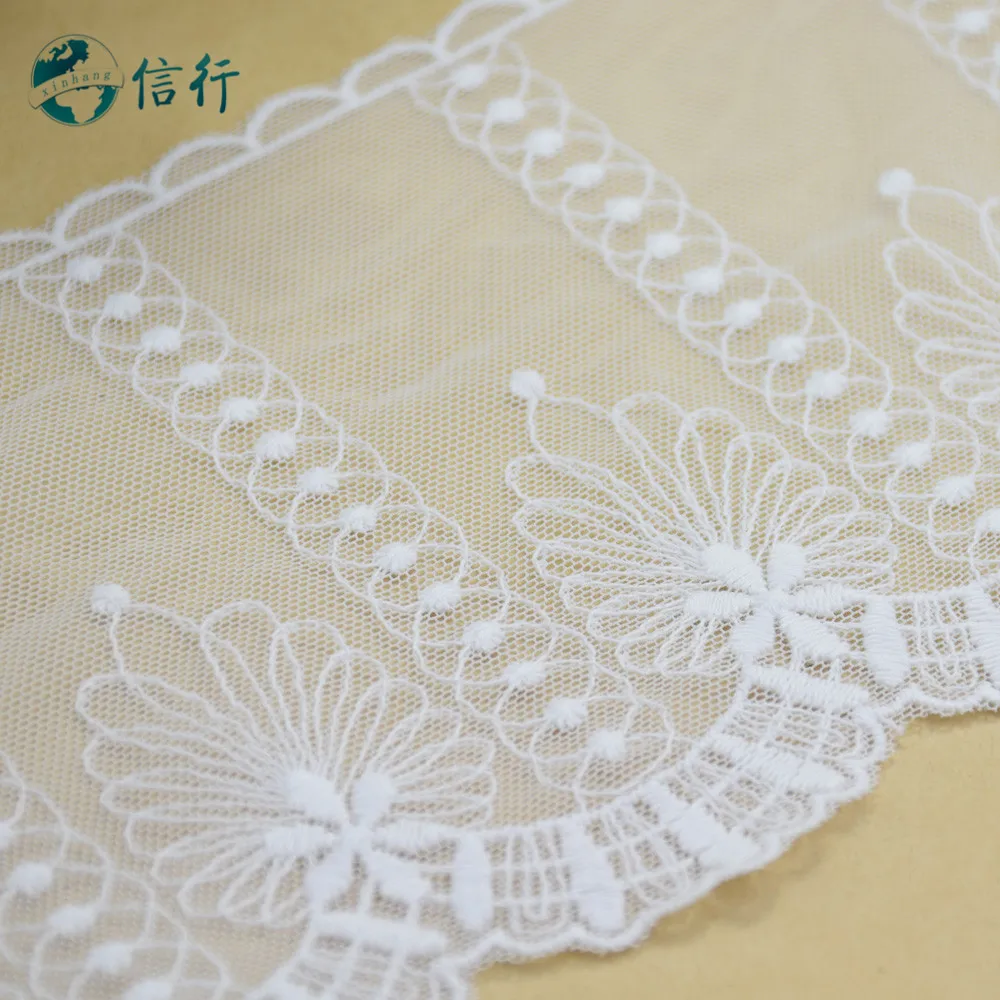 12cm Width Cotton Embroidery White Lace Sewing Ribbon Guipure Trims Fabric Warp Knitting DIY Curtain Garment Accessories#3592