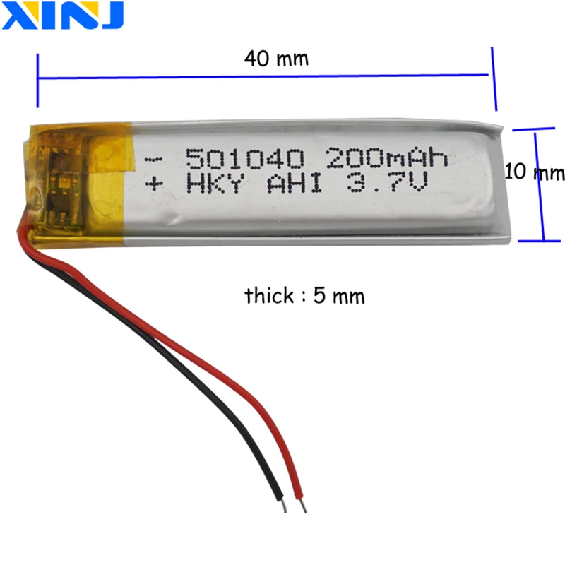 Bateria litowo-polimerowa Lipo XINJ 3,7 V 200 mAh 501040   Dla MP3 Mp4 Odtwarzacz muzyczny GPS Sat Nav Kamera samochodowa Głośnik Bluetooth LED