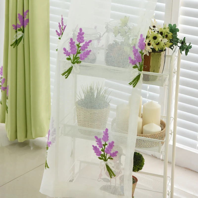 Lavender Embroidered Window Curtains for Kids Room Living Room  Modern Curtains White Voile Tulle Curtains Drapes Decor