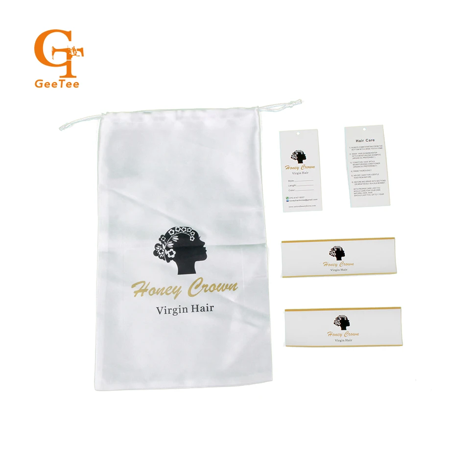 Custom Virgin Human hair extension packaging bags, price hang tags, bundle wrap stickers, OEM brand name hair extension packing