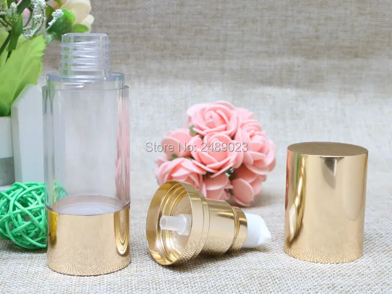 30ml 50 ml Bright Gold High-grade Refillable Bottles Portable Airless Pump Dispenser Bottle For Travel Lotion 100pcs/lot