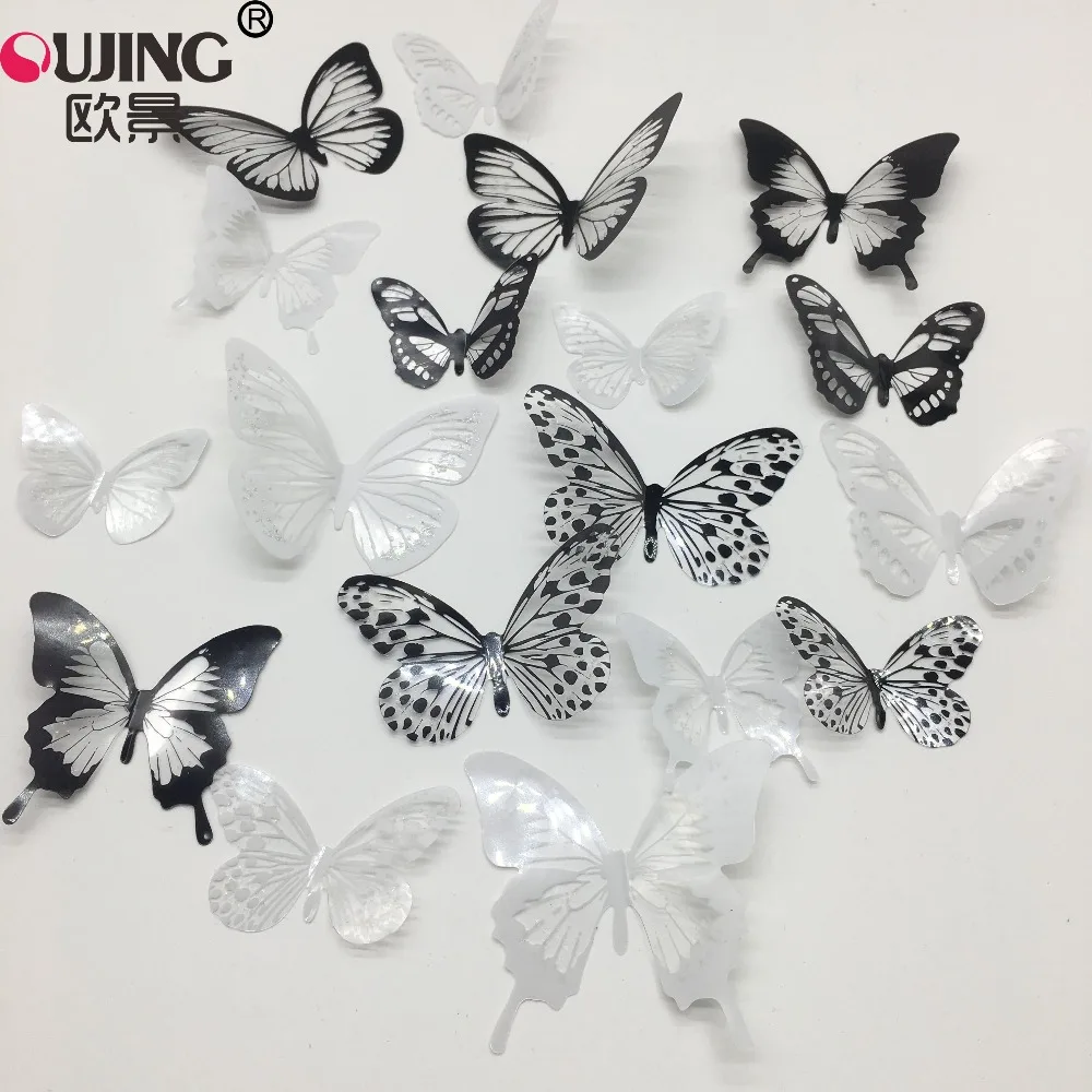 18pcs/lot 3D Effect Crystal Butterflies Wall Sticker for Kids Room Butterfly Wall Decals Party Wedding Home Decoration Art Mural