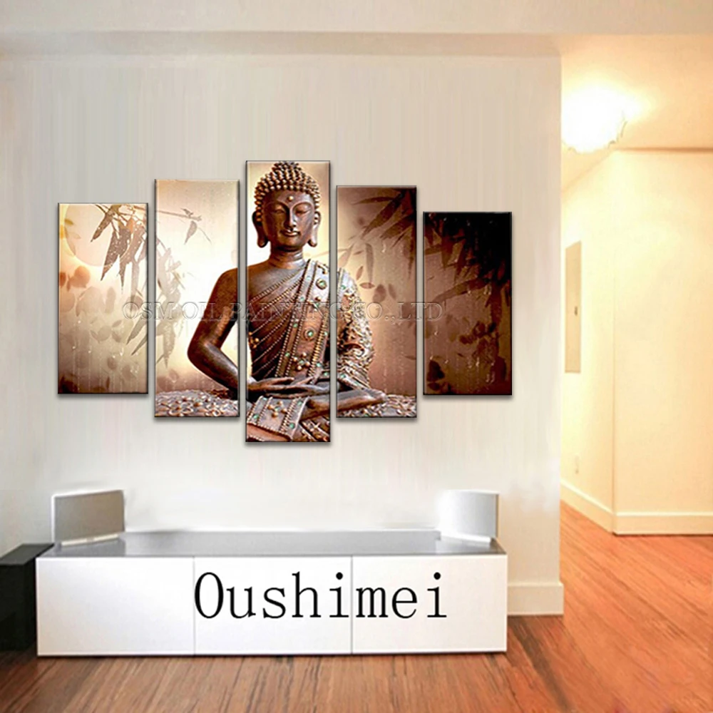 

Professional Artist Handmade High Quality 5PCS Impression Buddha Oil Painting on Canvas Abstract Buddha Portrait Group Painting