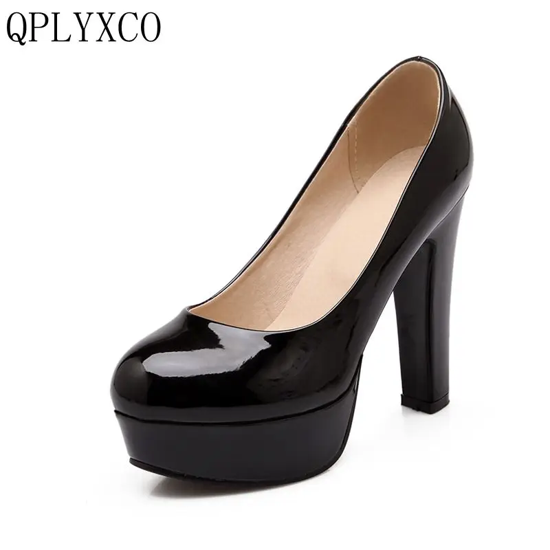 QPLYXCO 2017 New fashion Candy color big small size 31-47 patent leather women high heel shoes sexy lady spring pumps shoes99-10