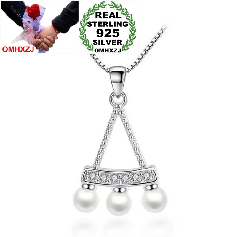 OMHXZJ Wholesale Fashion Elegant Classic Fan OL Woman ABS Shell Pearl 925 Sterling Silver Pendant Charms PE151 NO Chain Necklace