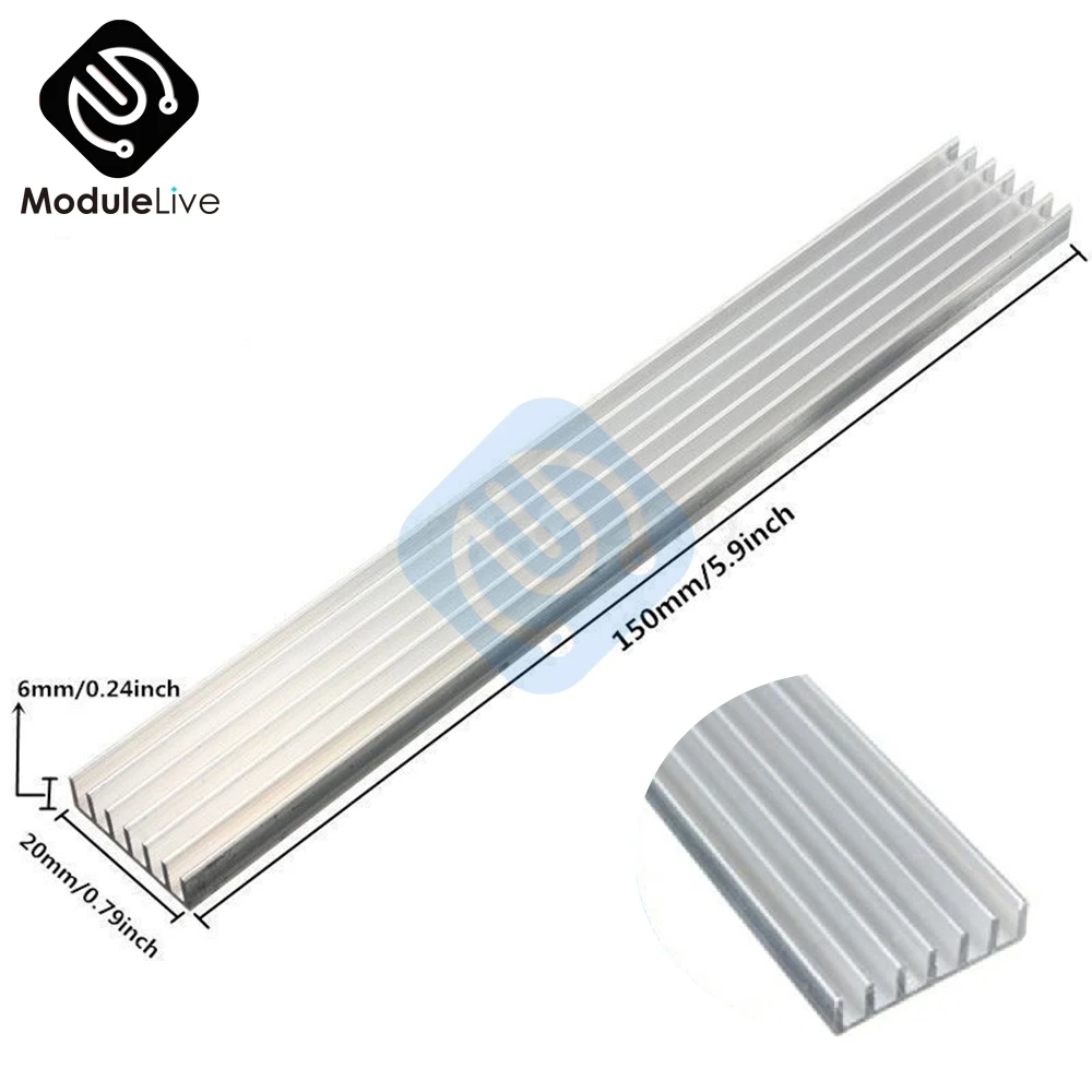 Silver-White Heat Sink LED 150x20x6mm Heat Sink Aluminum Cooling Fin 150x20x6 150*20*6