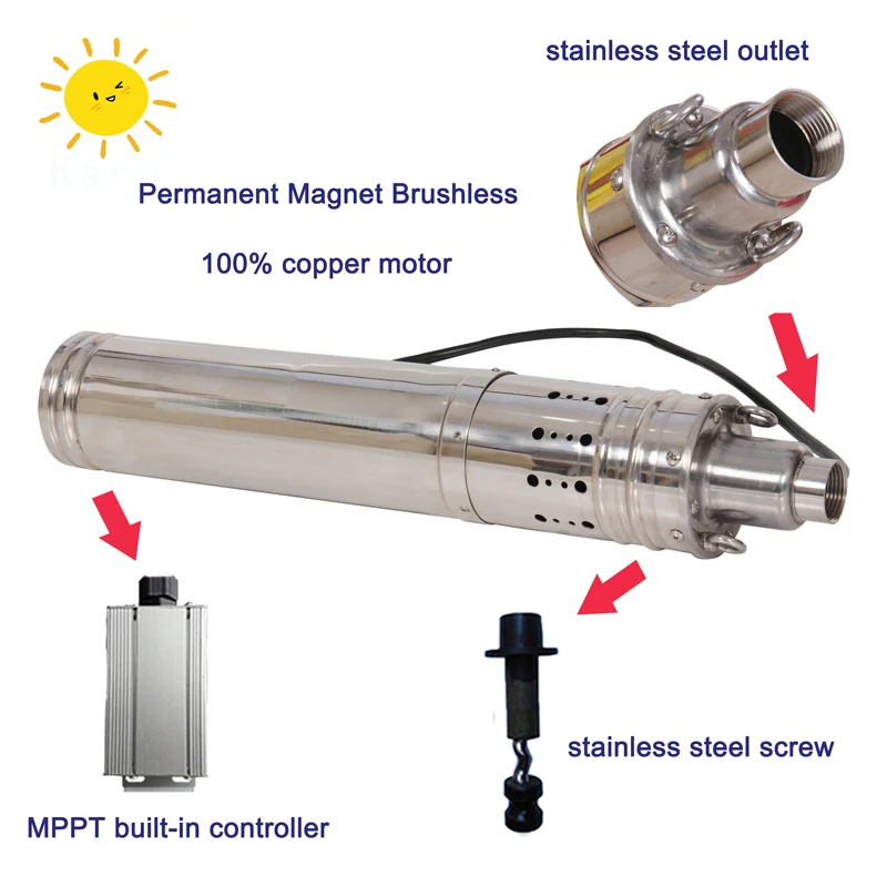 

8T 8m pump solar for agriculture submersible borehole solar pump for irrigation DC24V brushless MPPT inverter for solar pump