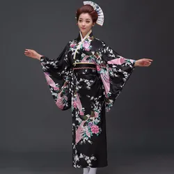 Yukata-Kimono de moda nacional para mujer, vestido de noche Sexy con Obi, traje de Cosplay japonés Floral, talla única