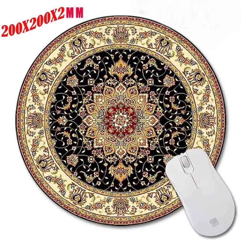 2022 Character Brown Persian Carpet Style 200X200MM Art Design Prints a Circular Mouse Pad for Office Computer desk mat