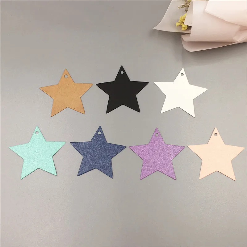 100 PCS Multicolor Five-pointed Star Tags Handmade Hang Tag Kraft Paper Thank You Gift Tag Label For Wedding Party