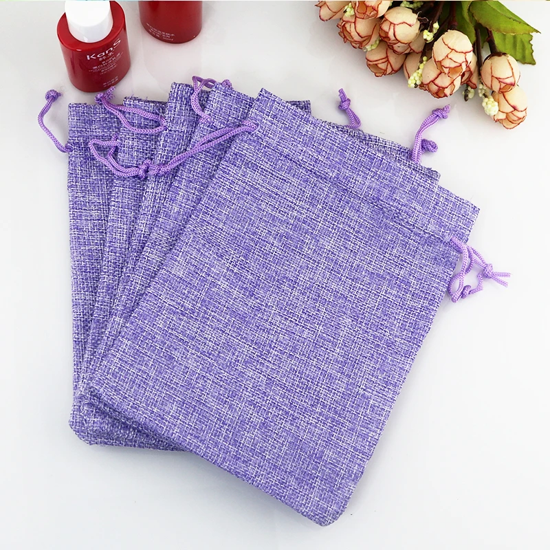 10x Violet Jute Bags For Packing Drawstring Gift Bag Incense Storage Cosmetic Jewel Accessories Sachet Packing Linen Bag 10x14cm