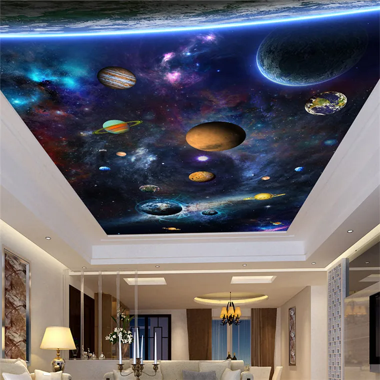 

Custom Large 3D Photo Mural Wall Paper Stereo Space Planet Ceiling Fresco Wallpaper Living Room Hotel Ceiling Papel De Parede 3D